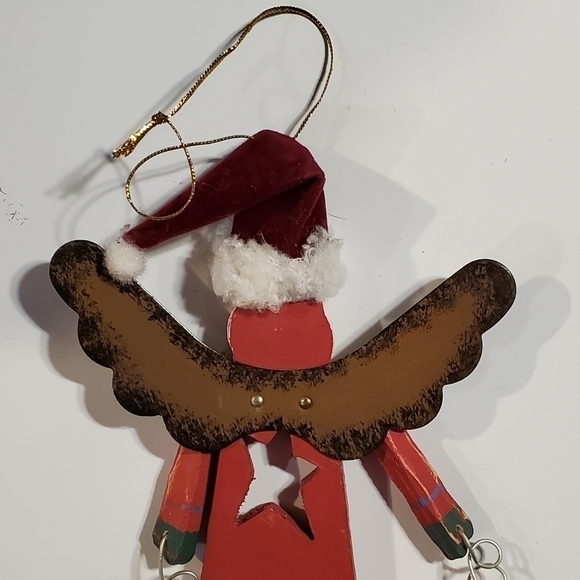 Painted rustic Wood wire Dangly Santa wings Star Candy Cane Present Ornament - Picture 9 of 10